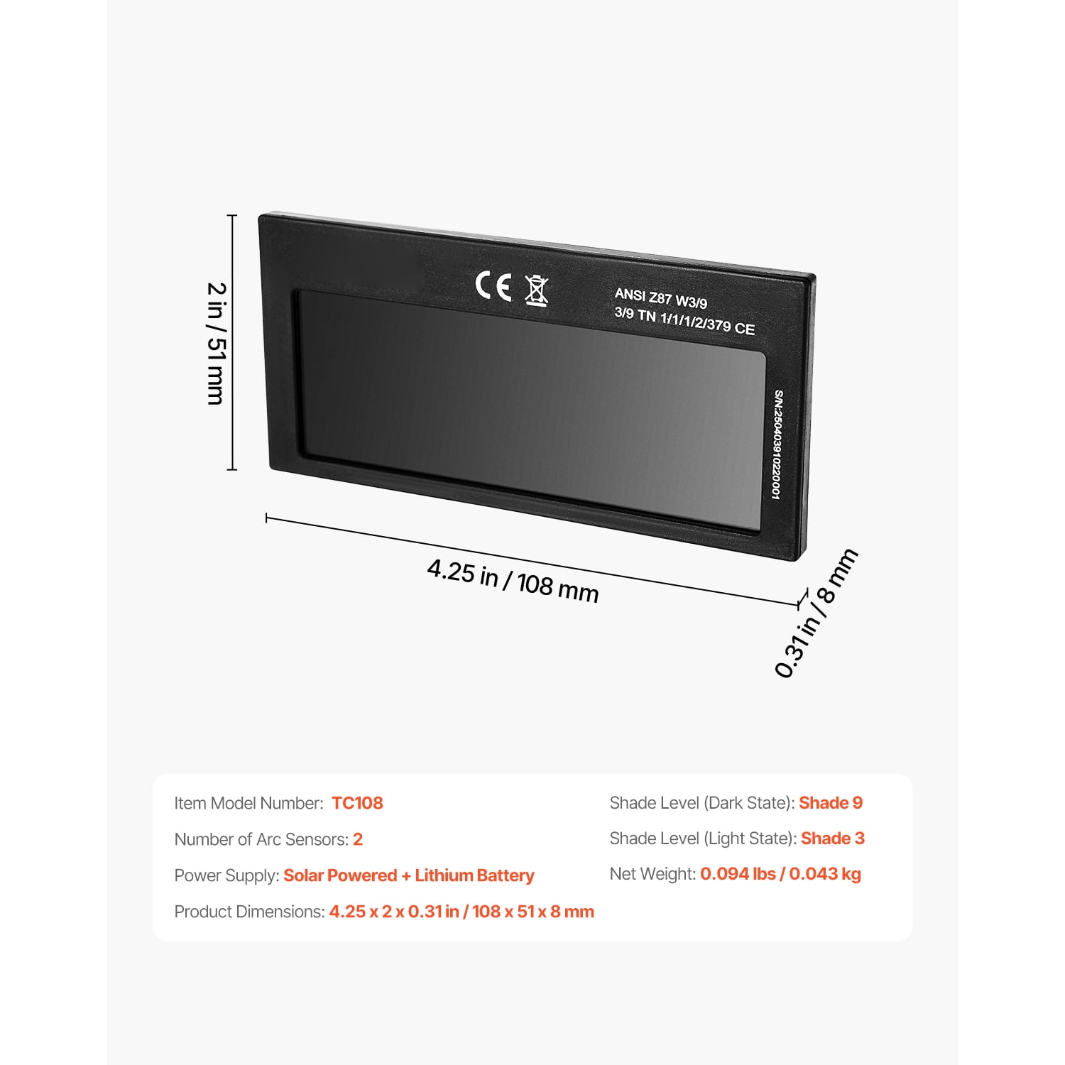 KFFKFF Auto-Darkening Welding Lens 4.25" x 2", Shade 9 True Color Lens with Dual Arc Sensors & Gold Coating, Compatible with Various Welding Helmets for TIG, MIG, MMA, and ARC Tasks