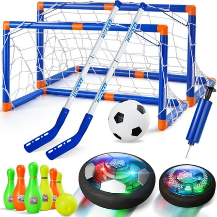 4-in-1 Hover Soccer Ball Set, Rechargable Air Floating Soccer Toy with LED Lights, Indoor & Outdoor Kids Sports Toys, Christmas Birthday Gifts for Boys Girls Aged 3 4 5 6 7 8-12