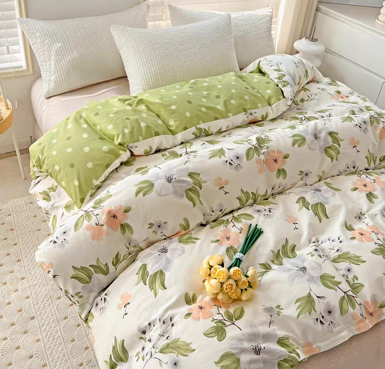 100% Cotton Duvet Cover Set 3Pcs Queen 1 Comforter Cover 2 Pillowcases Bedding Set Floral Printed Soft Breathable