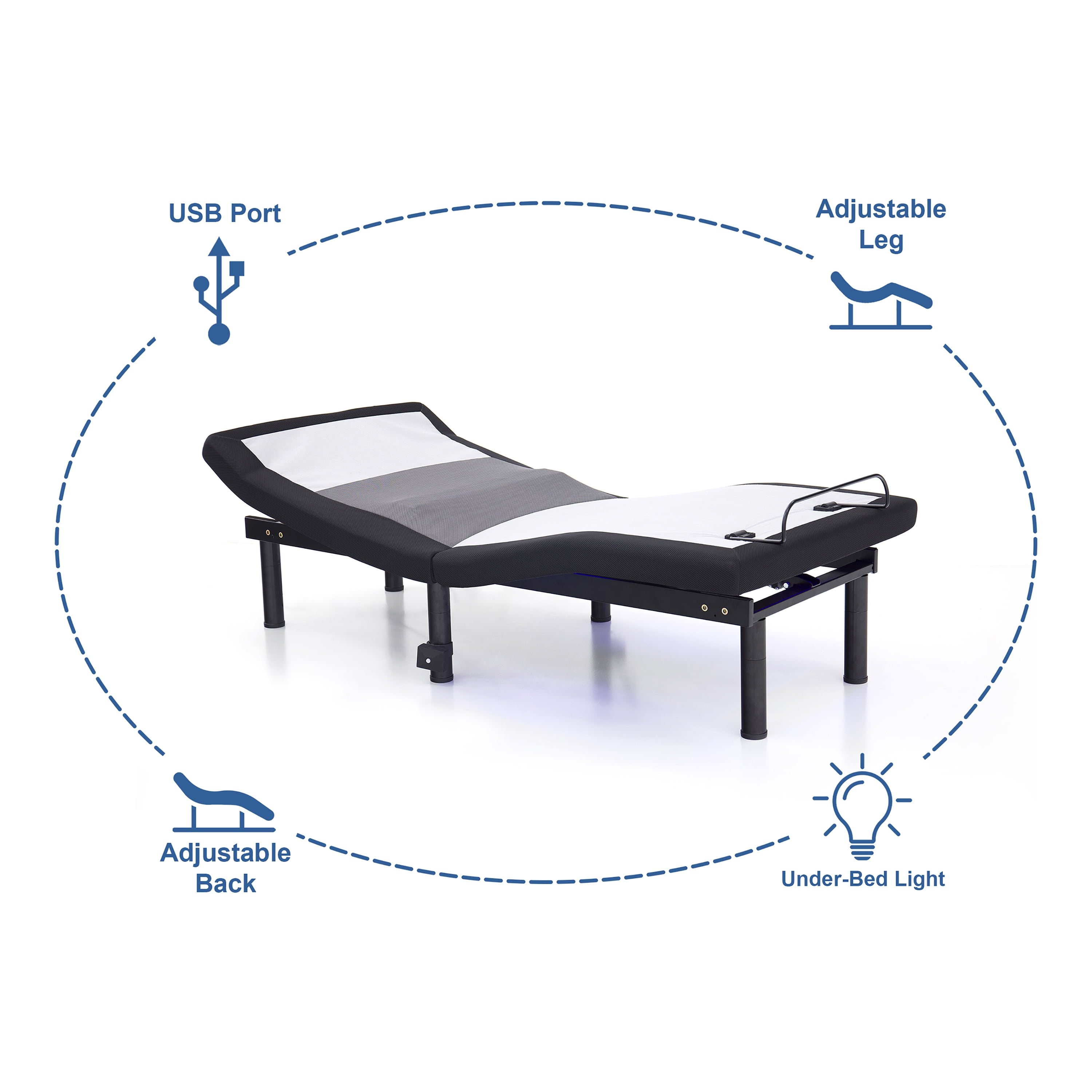 Furniture of America Micklin Metal King Adjustable Bed Base Frame with Remote,Gray and White