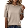 thumbnail image 2 of Womens Summer Short Sleeve Tops Crew Neck Lightweight Pullover Sweaters Loose Dressy Casual Blouse Basic Clothes Brown M, 2 of 6