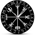 thumbnail image 1 of Norse Rune Compass Unique Quartz Wall Clock Vikings Vegvisir Symbol Runes Acrylic Vegvisir Compass Clock, 1 of 7