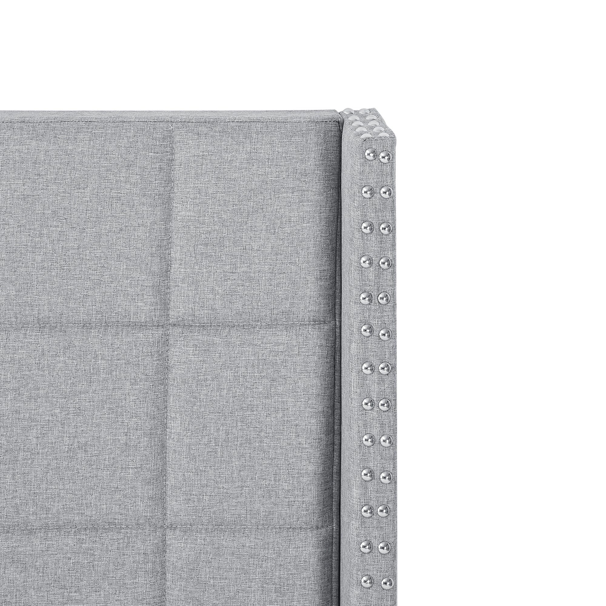 VECELO Queen Size Adjustable Height Upholstered Headboard, Modern Wingback Headboard with Double Nailhead Trimming and Button Tufting for Bedroom, Light Gray