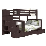 Bedz King Stairway Bunk Beds Twin over Full with 4 Drawers in the Steps and 2 Under Bed Drawers, Dark Cherry