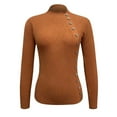 thumbnail image 4 of SGMVNU Long Sleeve Shirts For Women Fall Winter Warm Solid Color Half Turtleneck Button Down Sweater Top Cozy Sweaters For Women Brown M, 4 of 5