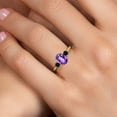 thumbnail image 4 of Gem Stone King 10K Yellow Gold Purple Amethyst and Black Onyx 3-Stone Ring for Women | 1.40 Cttw | Oval Checkerboard 8X6MM | Gemstone February Birthstone | Size 7, 4 of 6