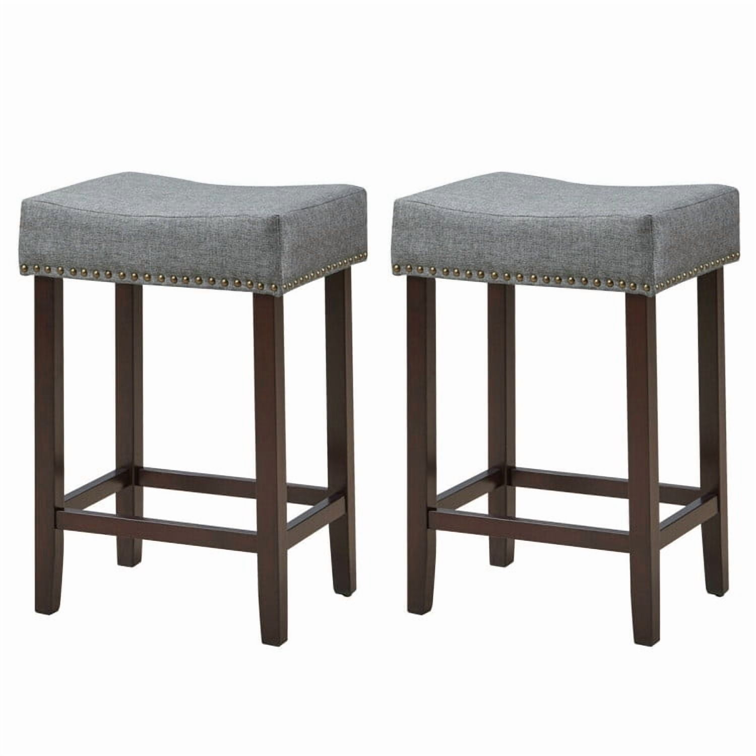 Demi Bonn Set of 2 Nailhead Saddle Bar Stools, 24" Heightdoor Modern Dining Chair, Gray