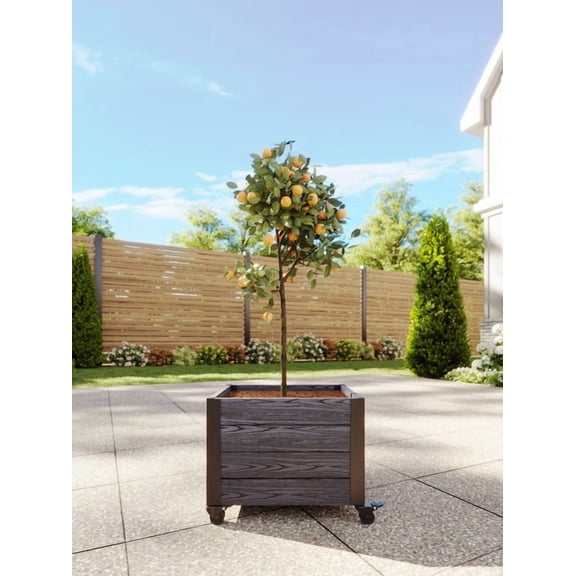 Urbana 22" L x 18" W x 18" H Vinyl Planter with Wheels, Slate Gray