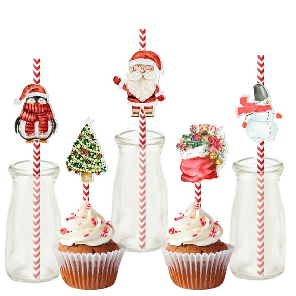 putnchl 24pcs Christmas Paper Straws Christmas Party Drinking Straws Decorations Supplies