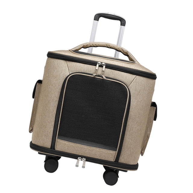 Transportín para Gatos Carrito de Viaje Mochila con Ruedas Bolsa Transportadora Caja Portátil Plegable con Ruedas Suaves Adecuado para Perros Pequeño Caqui