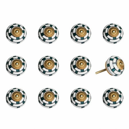 1.5" x 1.5" x 1.5" White, Teal and Gold - Knobs 12-Pack