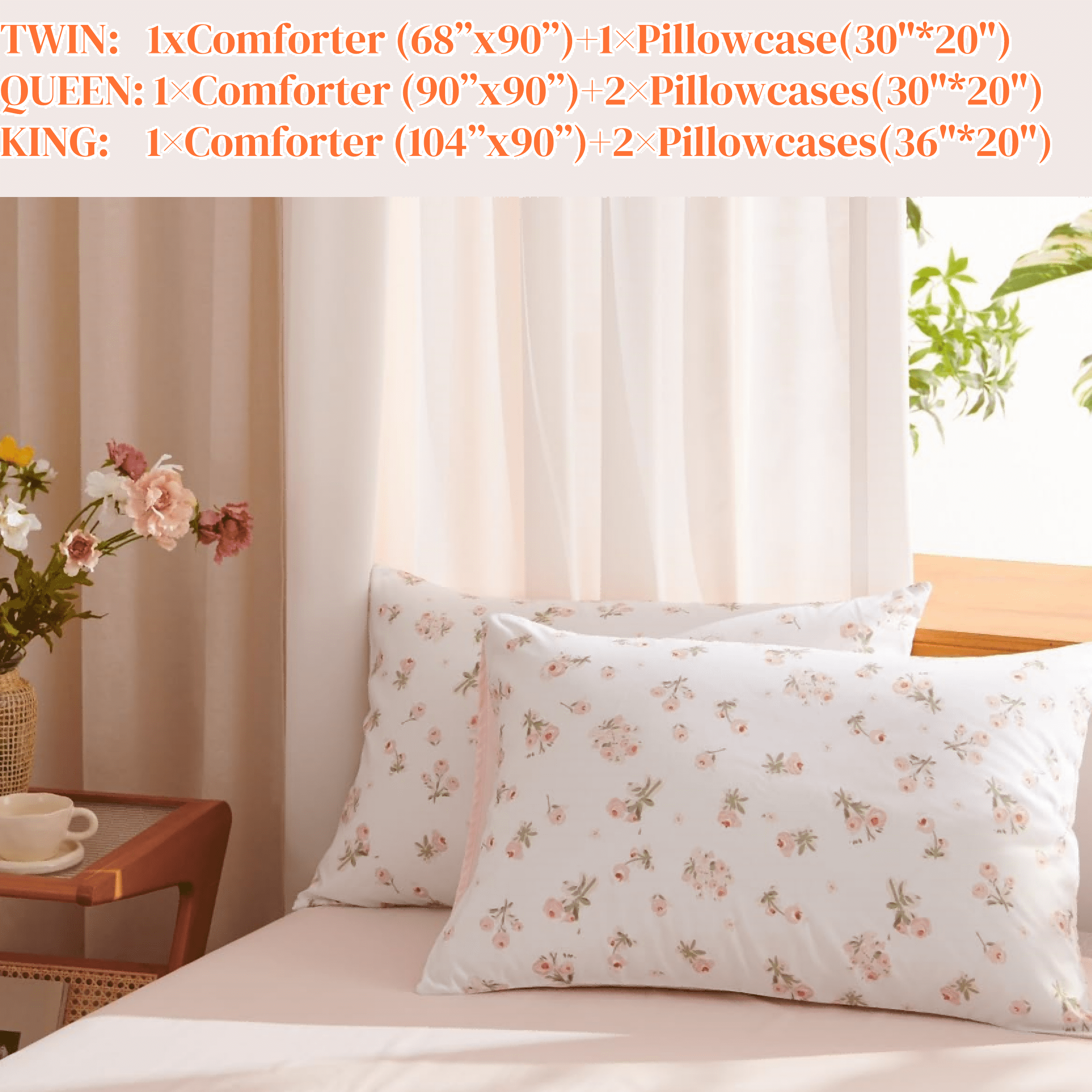 JOLUSERE Pink loyalty Floral Comforter Queen Sets, 3 Pieces Chic Botanical Pink White Floral Reversible Comforter for All Season