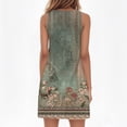thumbnail image 4 of Women's V-Neck Retro Floral Print Sleeveless Sundress Casual Summer Dress with Smocked Back and Tiered Skirt for Picnics,Army Green L, 4 of 5