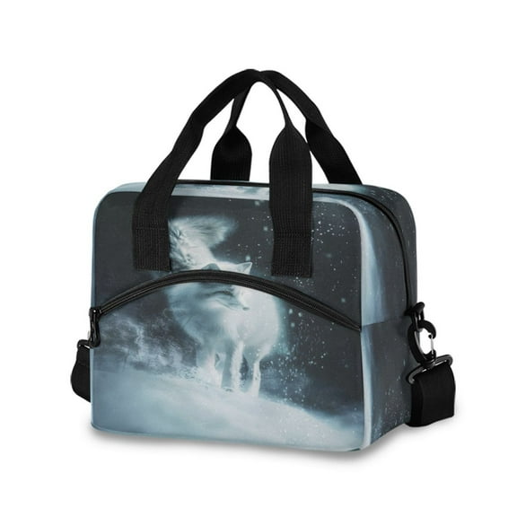 joogoo A Cool Fox in Winter Insulated Lunch Bags Reusable Cooler Box with Shoulder Strap