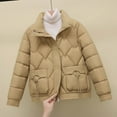 thumbnail image 4 of Antinious Quilted Jackets for Women Casual Solid Long Sleeve Hoodless Lapel Padded Puffer Jacket,Womens Winter Coats,Trench Coat Women,Khaki,XXL, 4 of 5