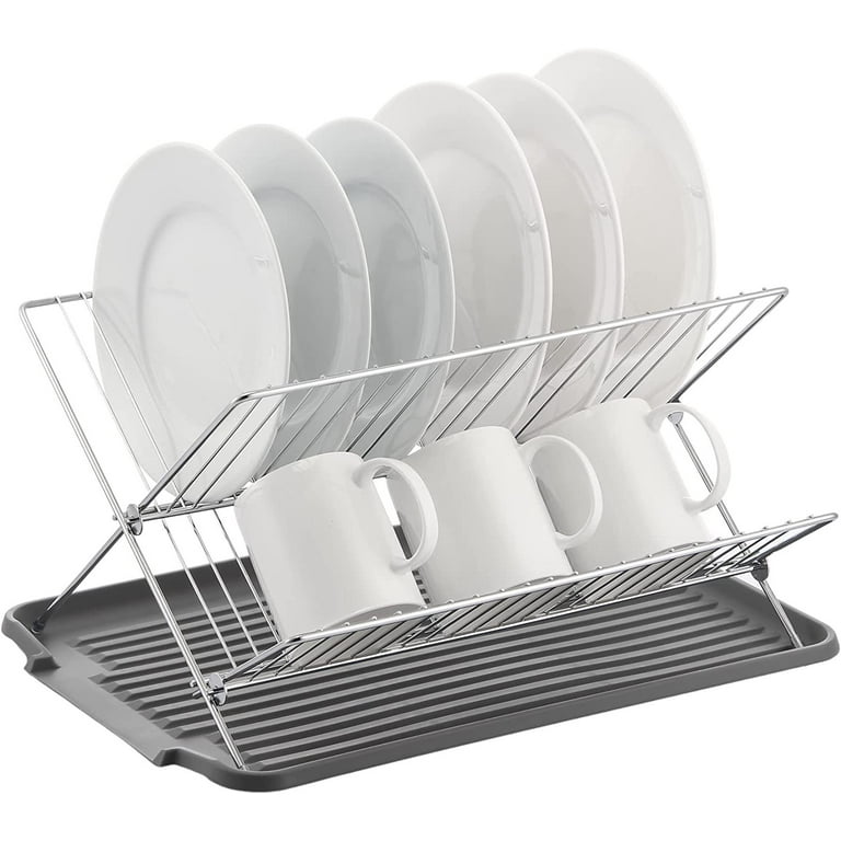 J&v Textiles Dish Drying Rack, Stainless Steel 2-tier With Utensil