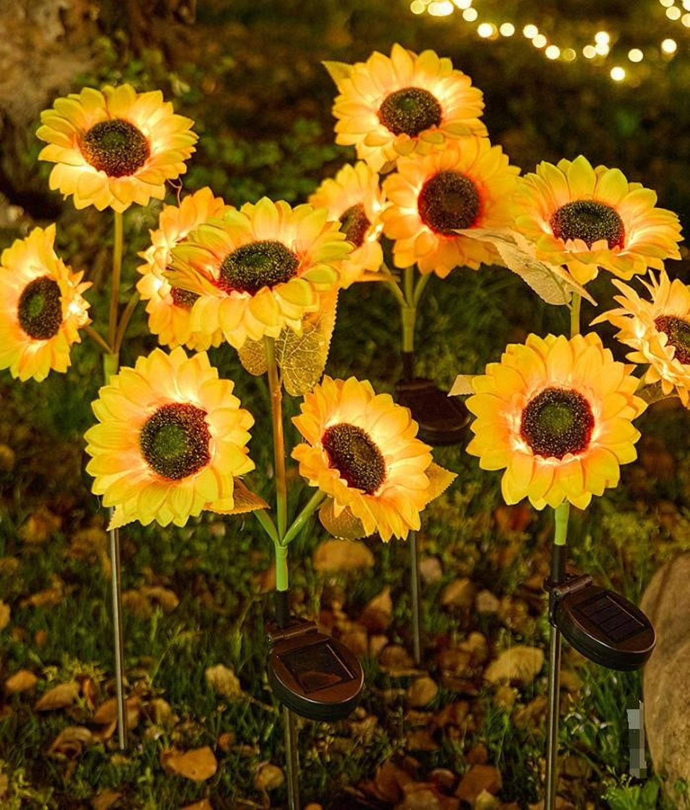 Solar Sunflower Garden Lights Outdoor - Waterproof 3-Head LED Pathway Lights for Yard, Patio & Walkway Decor, Auto On/Off, 29.6" Tall Yellow Flower Solar Lights