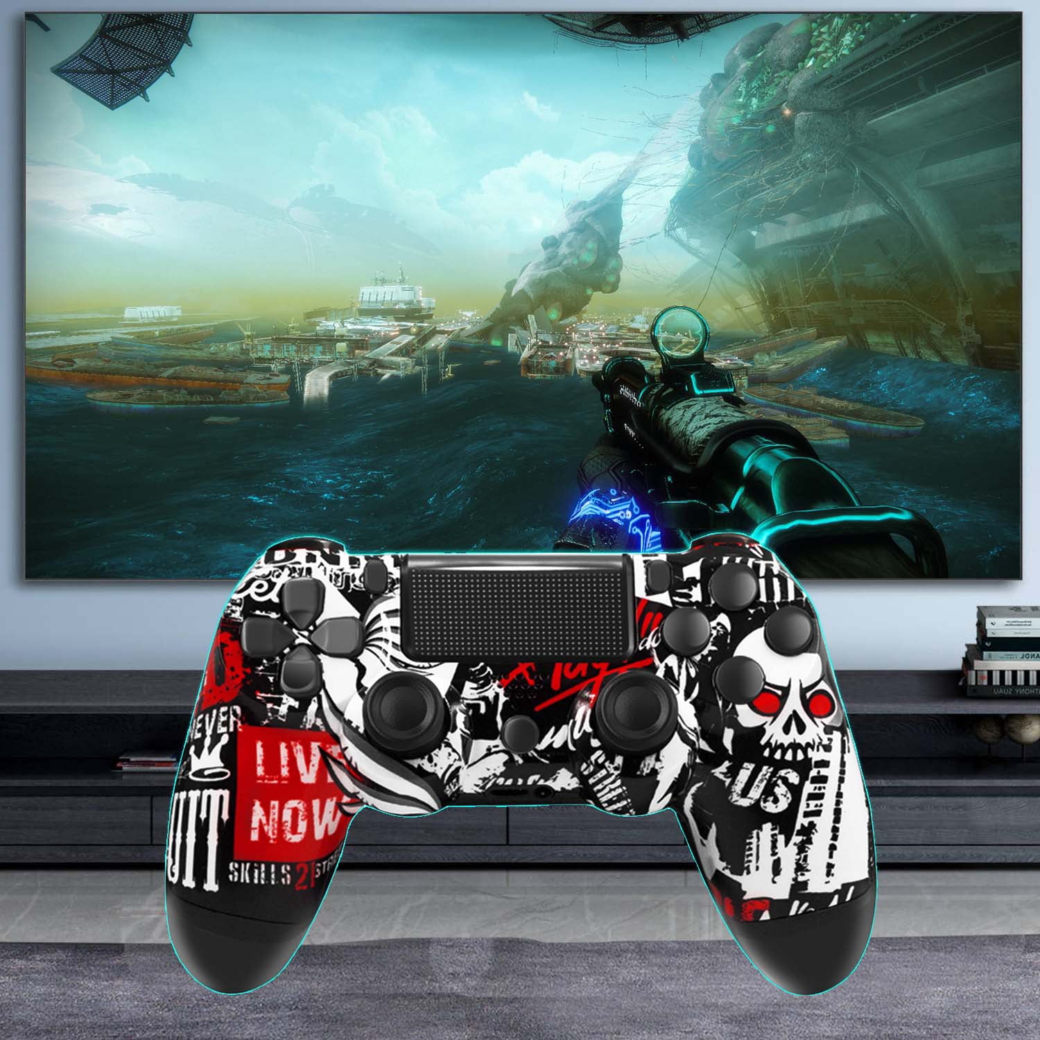 Wireless Controller for PS4, Remote Control Compatible with Playstation 4/PS4 Slim/PS4 Pro/Windows PC, Skull