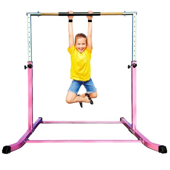 Balançoire Barre de Kip de Gymnastique Barre Horizontale Haut de Gamme pour Enfants et Ados, Filles et Garçons Barre de Gymnastique Junior Hauteur Réglable 3 à 5 Pi Équipement de Gym à Domicile Intérieur et Extérieur Barre de Gymnastique à Domicile, Rose