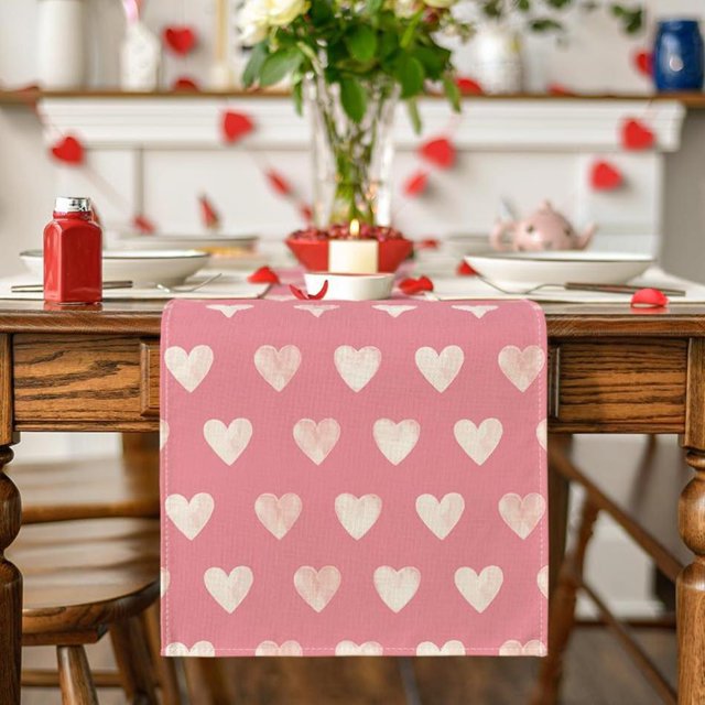 Apmemiss Clearance Valentines Day Table Runner, Sweet Heart Valentines Day Decorations Love Valentines Day Pink Runner for Table Seasonal Holiday Decor Indoor Outdoor Dining Table Decorations