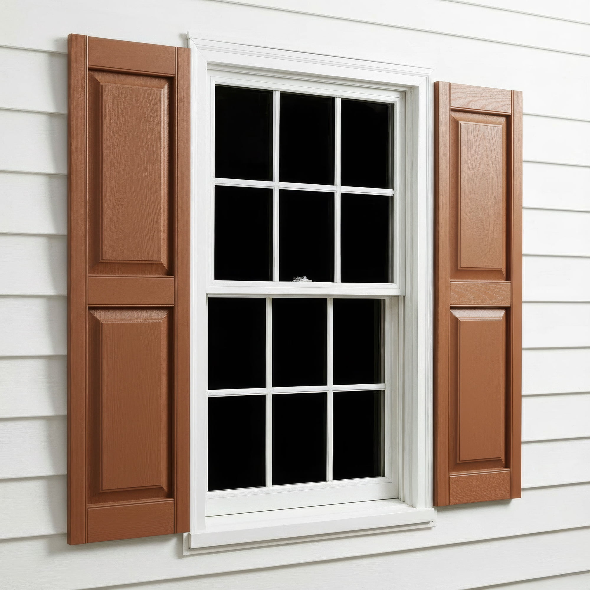 12 W x 55 H EverColor Raised Panel Exterior Vinyl Shutters w/Installation Shutter-Lok s & Matching Screws (Per Pair) Treated Cedar