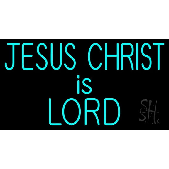 Turquoise Jesus Christ Is Lord LED Neon Sign 13" Tall x 24" Wide - inches Black Square Cut Acrylic Backing, with Dimmer - Premium built indoor Sign for Home décor, Religious place, Store interior.