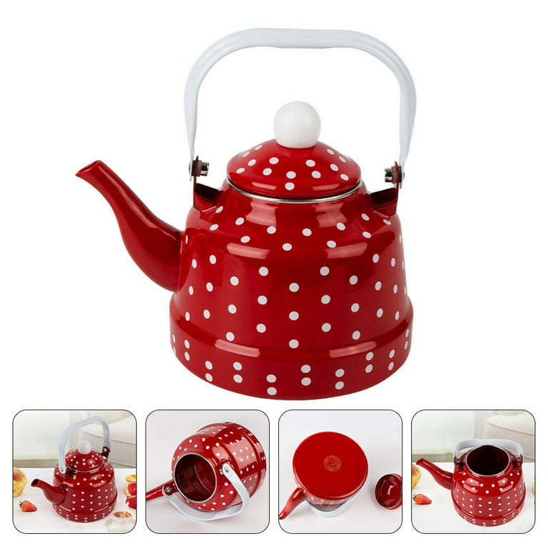 Vintage Red Enamel Teapot, Vintage Enamelware, Enamelware Pot