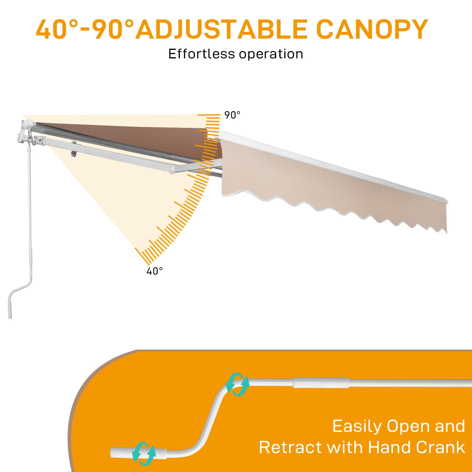 Ktaxon 13 x 8 Ft  Manual Retractable Patio Awning,  Adjustable Outdoor Awing Sunshade Shelter with Aluminum Alloy,  280g/m² UV & Water-Resistant Fabric for Deck, Balcony - Khaki