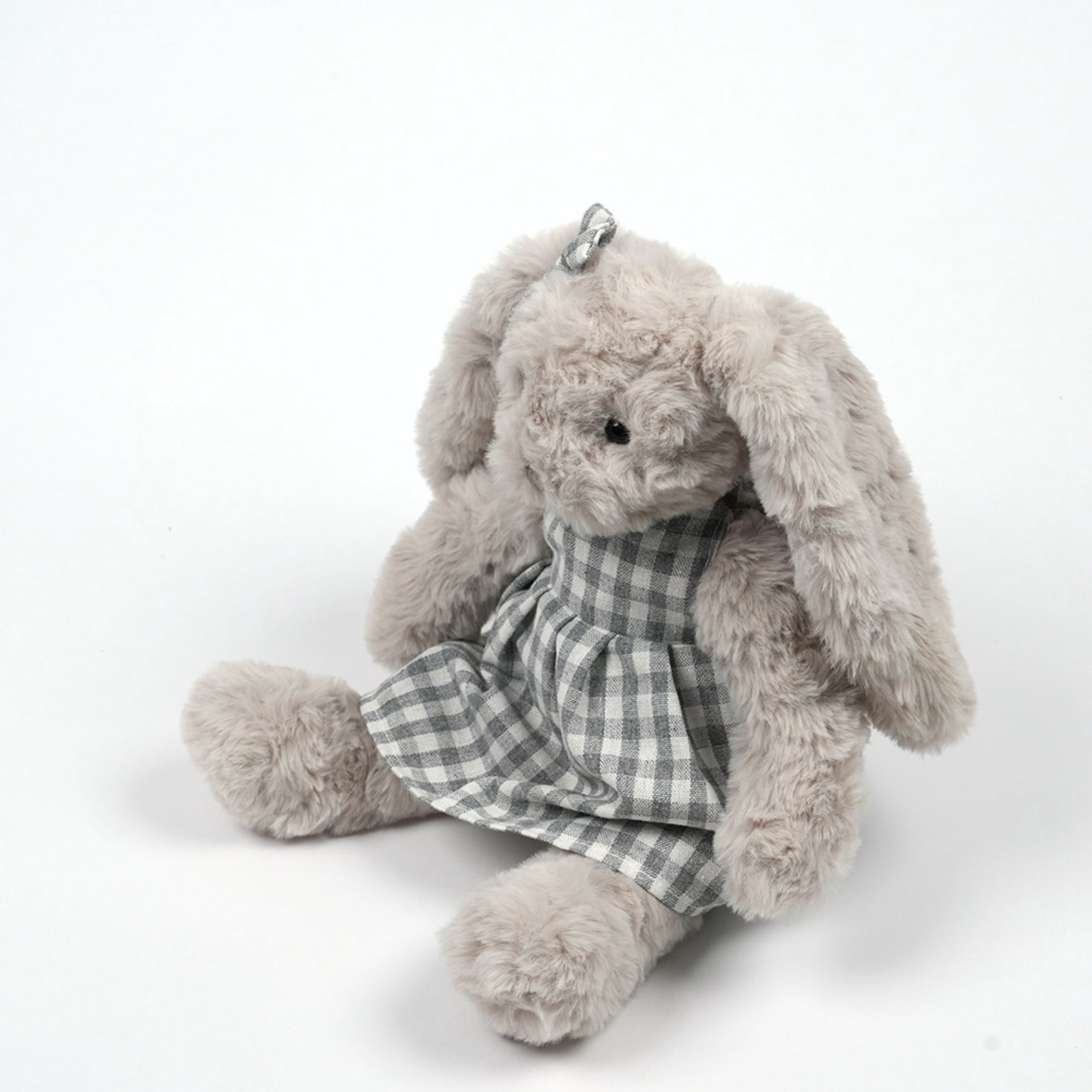 Gray Bunny Plush Toy with Simple Dress, Soft Rabbit Plush Doll for Cozy Home Decor