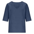 thumbnail image 6 of LIZUOJUN Women's Short sleeve T-shirt Linen Blend 3/4 Sleeve Blouse V Neck Casual Loose Solid Color Shirts for Women,Navy XL, 6 of 7