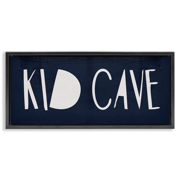 Stupell Industries Modern Minimal Kid Cave Sign Black Floating Frame Canvas Art, 25 x 11, by Lil' Rue