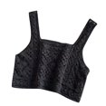 thumbnail image 3 of miqiqism Women Vintage Knitted Sleeveless Sweater Juniors Vest Hollow Out Hand Crochet Floral Blouses Fashion Contrast Color Camisole Casual Cozy Crop Top,Black,Free Size, 3 of 3