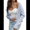 thumbnail image 3 of Suéteres Tipo Cárdigan para Mujer, de Punto Grueso, de Larga, con Cuello en V y Botones, para Otoño e Invierno Púrpura L, 3 of 8