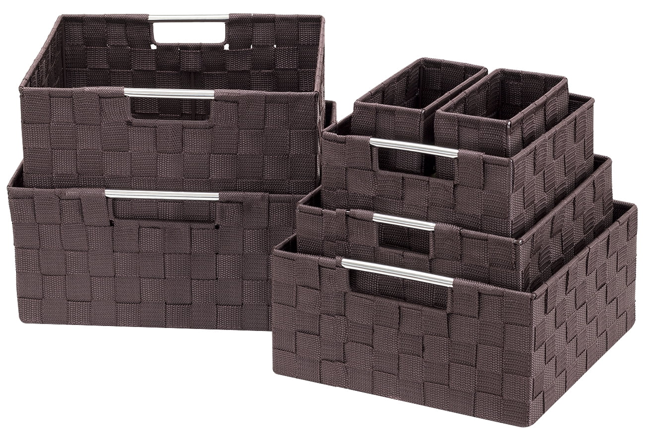 7 Piece - Aqua Sorbus Storage Box Woven Basket Bin Container Tote Cube Organizer Set Stackable Storage Basket Woven Strap Shelf Organizer Built-in Carry Handles