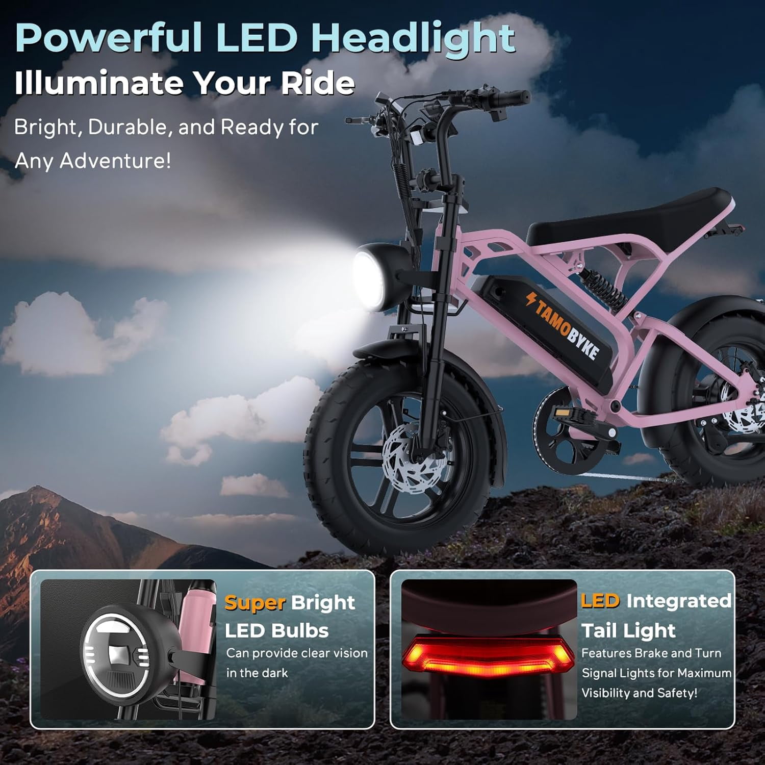 Tamobyke T16 Electric Bike for Adults,1000W 30mph 48V 15.6Ah Electric Bicycle,16" Fat Tire E-Mountain Bikes,Dual Hydraulic Brakes,Full Suspension,Fits Riders 5'0"-5'7",UL2849