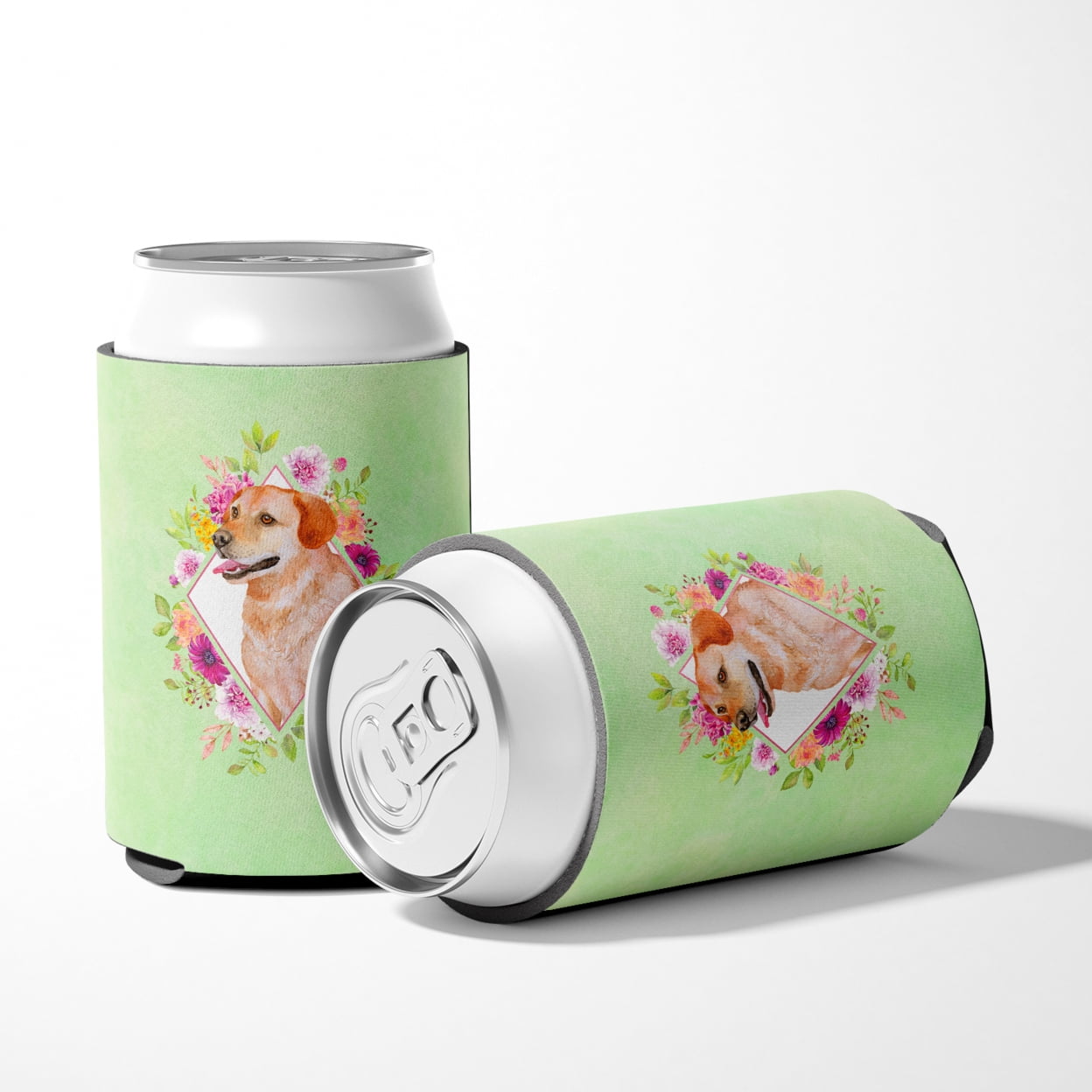 Carolines Treasures CK4318CC Yellow Labrador Retriever Green Flowers Can or Bottle Hugger Can Hugger multicolor