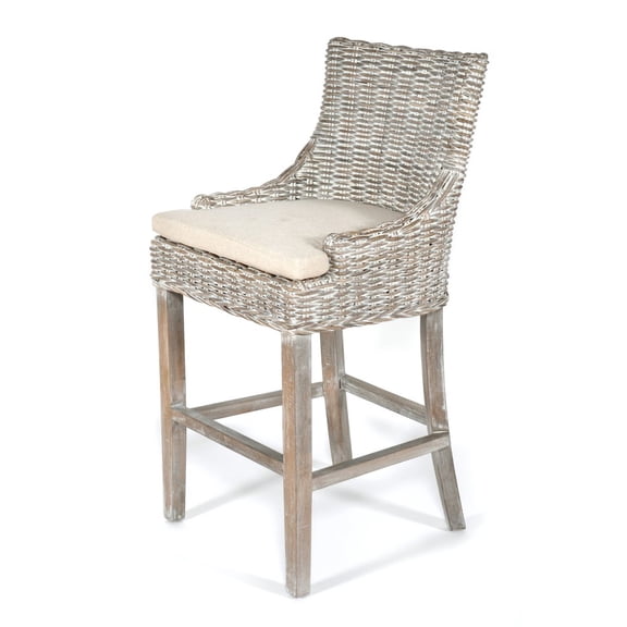 AFD Home Seat H Country Farmhouse Distressed White Weave Bar Counter Stool Chair