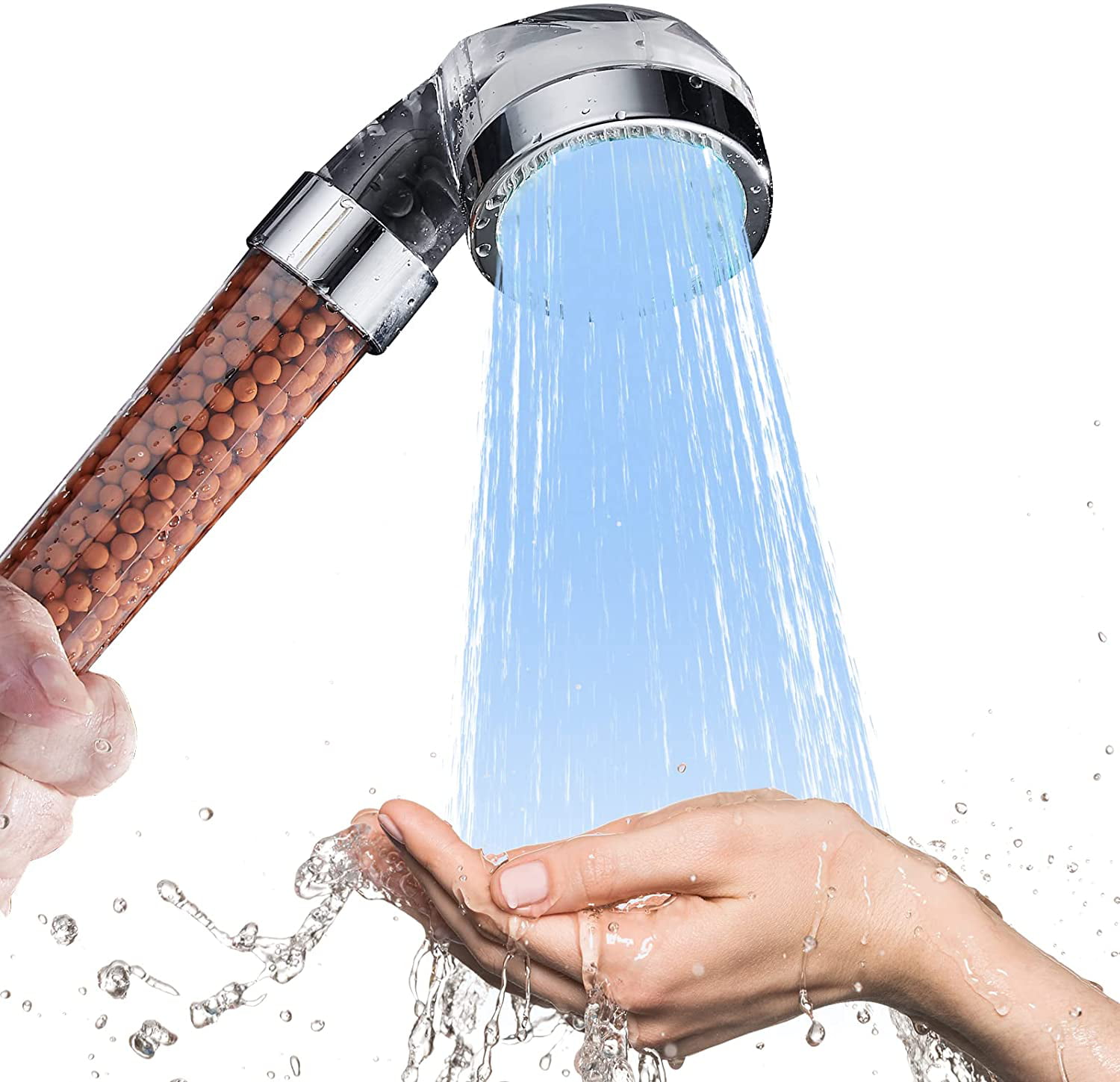 High-Pressure Showerhead with Adjustable Filter for Hard & Low Water Pressure with Replaceable Stone Not Included LED Showerhead with 3 Color-Modes Cobbe Ionic Handheld Shower Head 