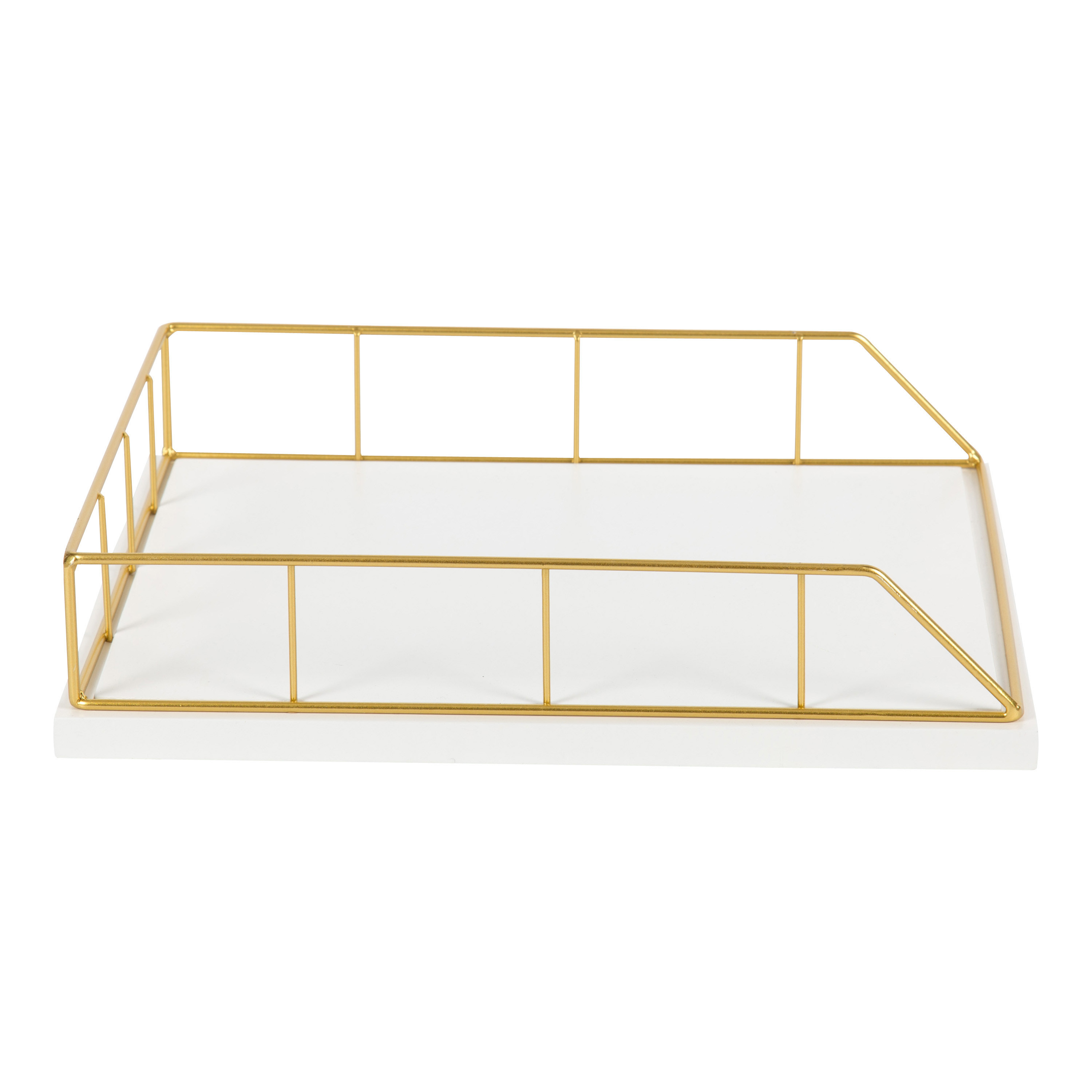 Kate and Laurel Benbrook Stacked Metal and Wood Letter Trays, White and Gold