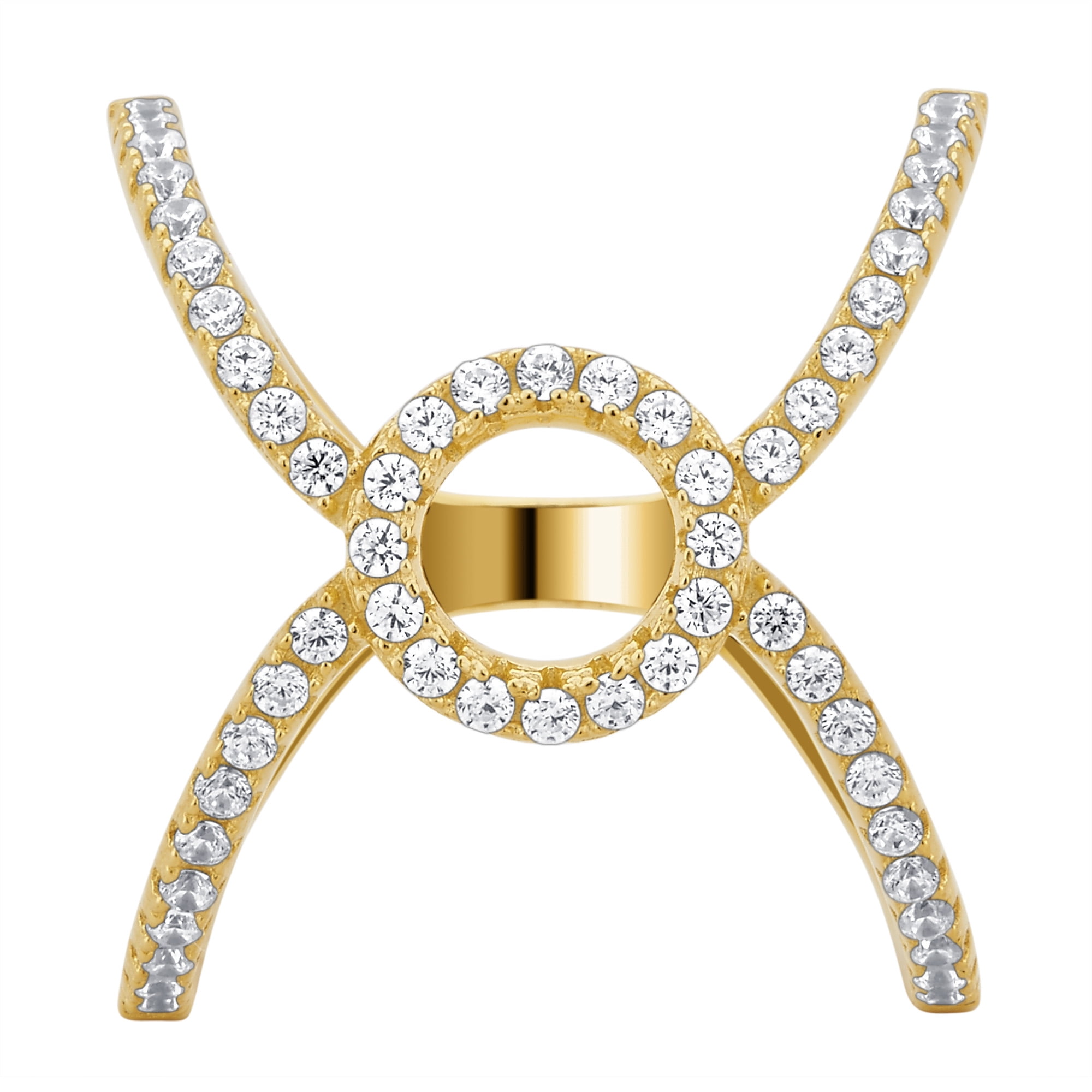 1.00 Carat T.W Cubic Zirconia "X" Cross Gold Tone Sterling Silver Fashion Rings
