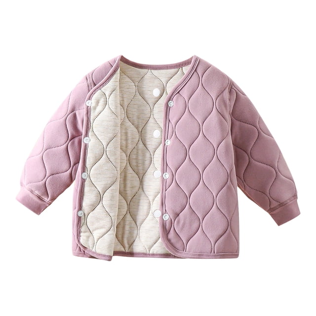 Preschool Boys' And Girls' Fashionable Solid Color Cute Thick Warm Button Jacket