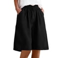 thumbnail image 3 of Dazajoo Womens Linen Elastic Waist Shorts Wide Leg Bermuda Shorts with Pockets Summer Casual Vacation Beach Shorts,Black,S, 3 of 9