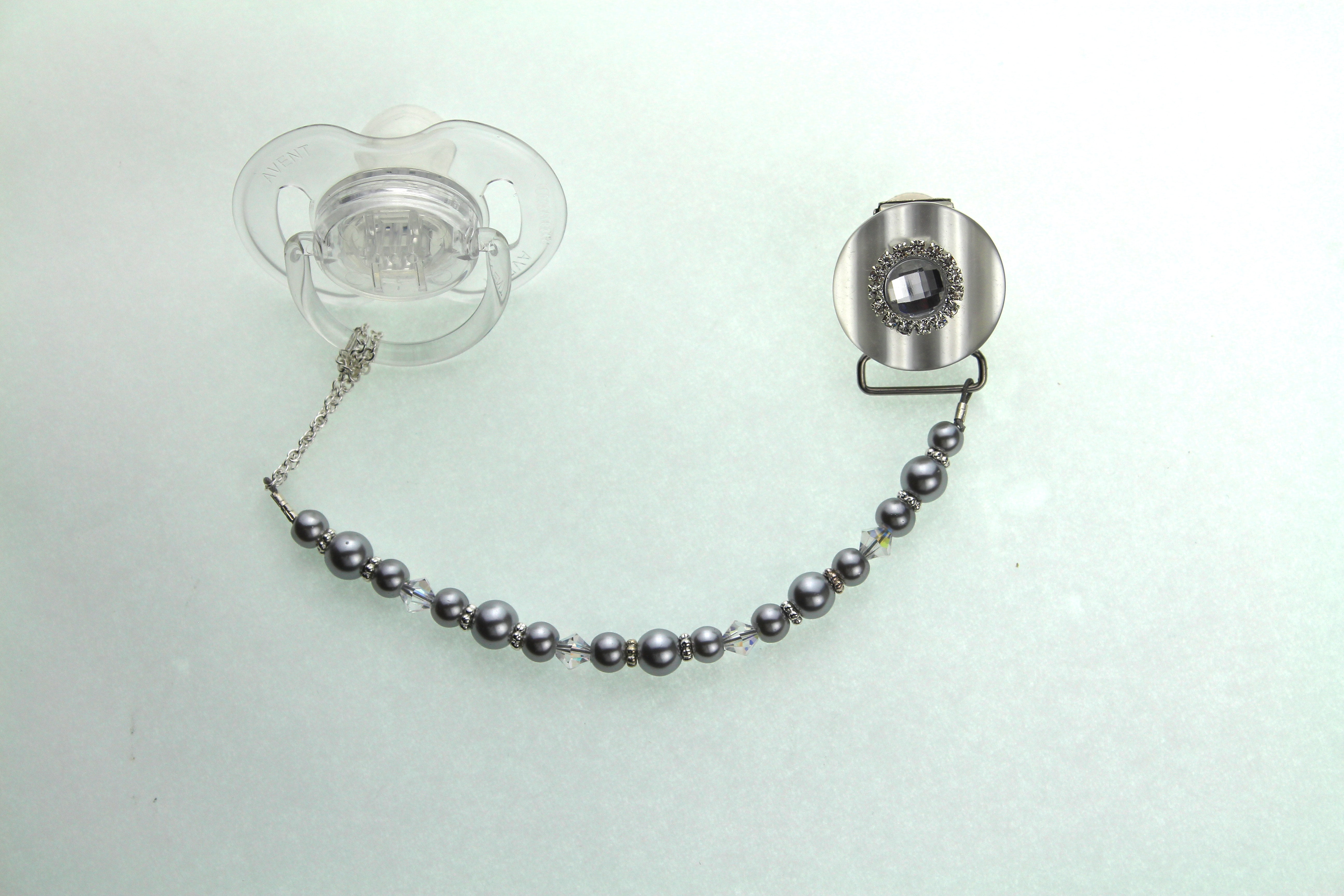 Rhinestone Center with Pearls & Crystals Pacifier Clip
