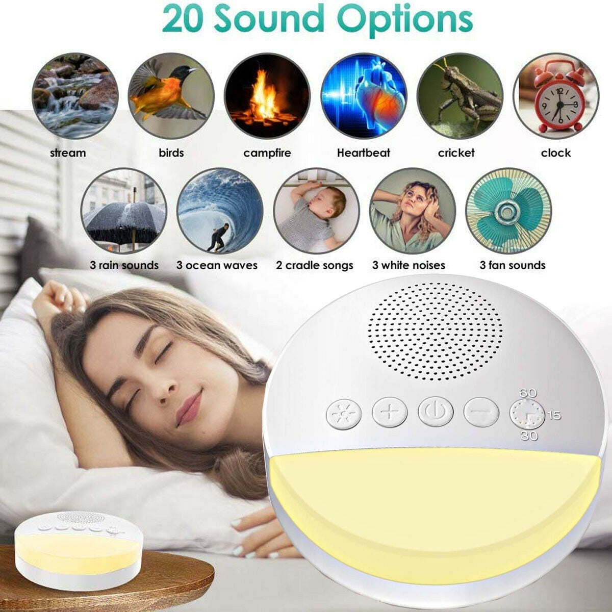 Sleep Sound Machine for Baby Kid Adult Home Hotel Traveling Office White Noise Machine with 22 Soothing Sounds Night Light Sleep Timer for Sleeping & Relaxation 