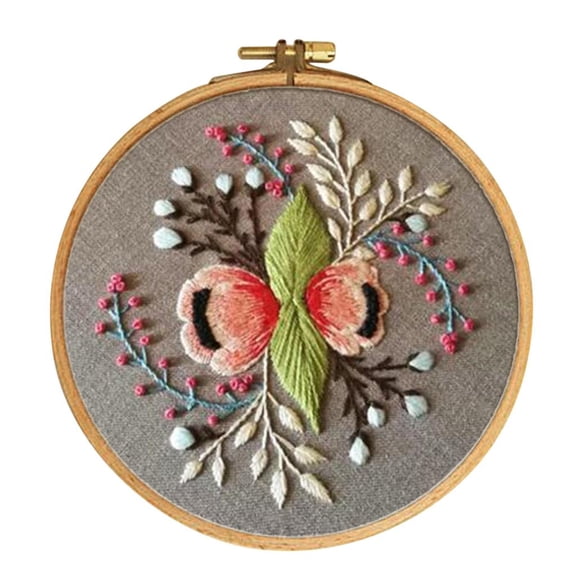 "Hand Embroidery Starter Kit with Pattern, Cross Stitch Kit Embroidery Cloth with Color Pattern, Embroidery Hoop, Threads, Tools Kit (Floral Garland)"