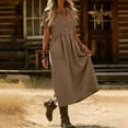thumbnail image 6 of Taqqpue Women Maxi Dress Summer Crewneck Short Sleeve A Line Dress Loose Fit Plus Size Beach Sundress Casual Solid Color Linen Cotton T Shirt Dress for Women, 6 of 8