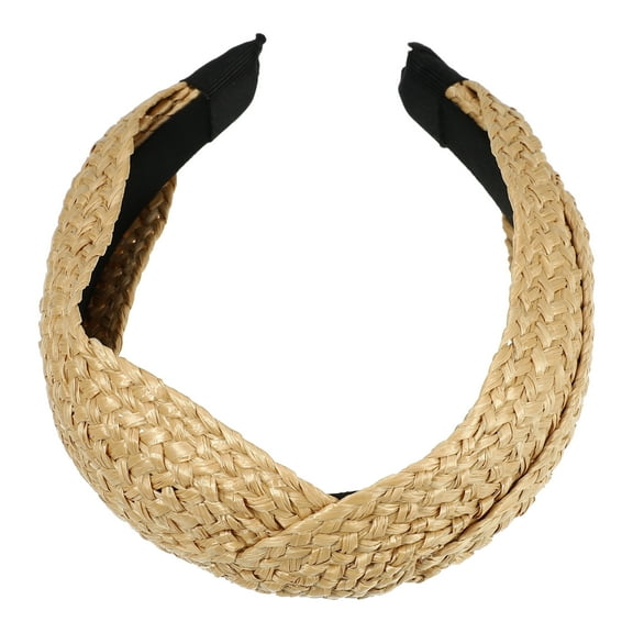 Unique Bargains 1 Pcs Straw Cross Headband Fashion Hairband for Woman Non Slip Khaki