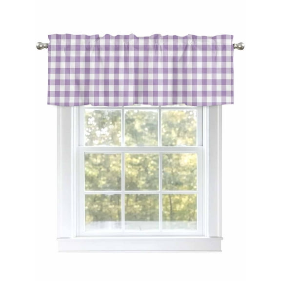 Valance Curtain Purple Buffalo Check Plaid Kitchen Curtain for Window Farmhouse Style Rod Pocket Curtain Valance Window Treatment for Kitchen Bathroom Dining Room 1 Panel 54x18inch
