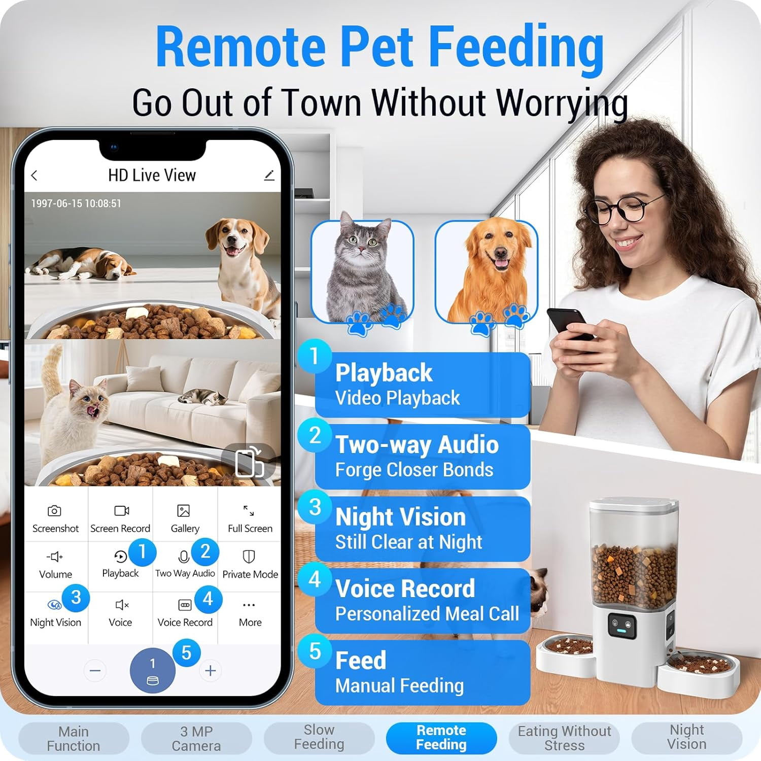 5G WiFi Automatic Cat Feeder with Dual HD Cameras, 7L/29 Cup Smart Dog Food Dispenser with Night Vision, Remote App Control, Portion Control, Detachable Easy Clean Design