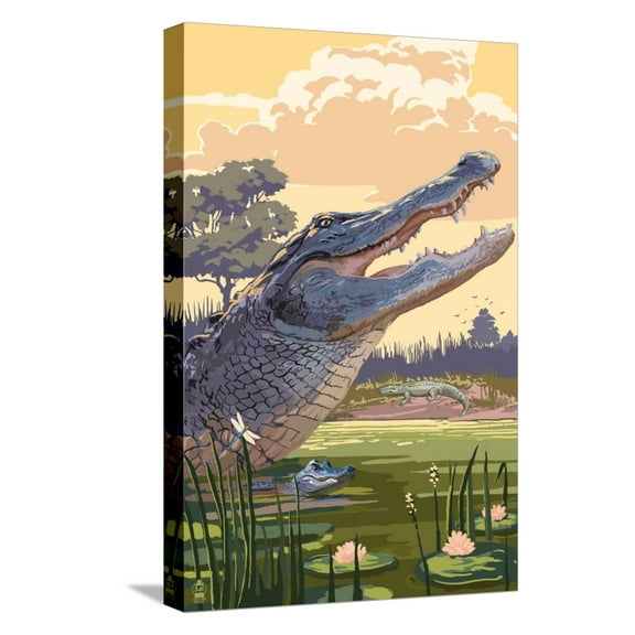 Art.com Alligator and Baby Stretched Canvas Print Wall Art by Lantern Press, 12" x 18"